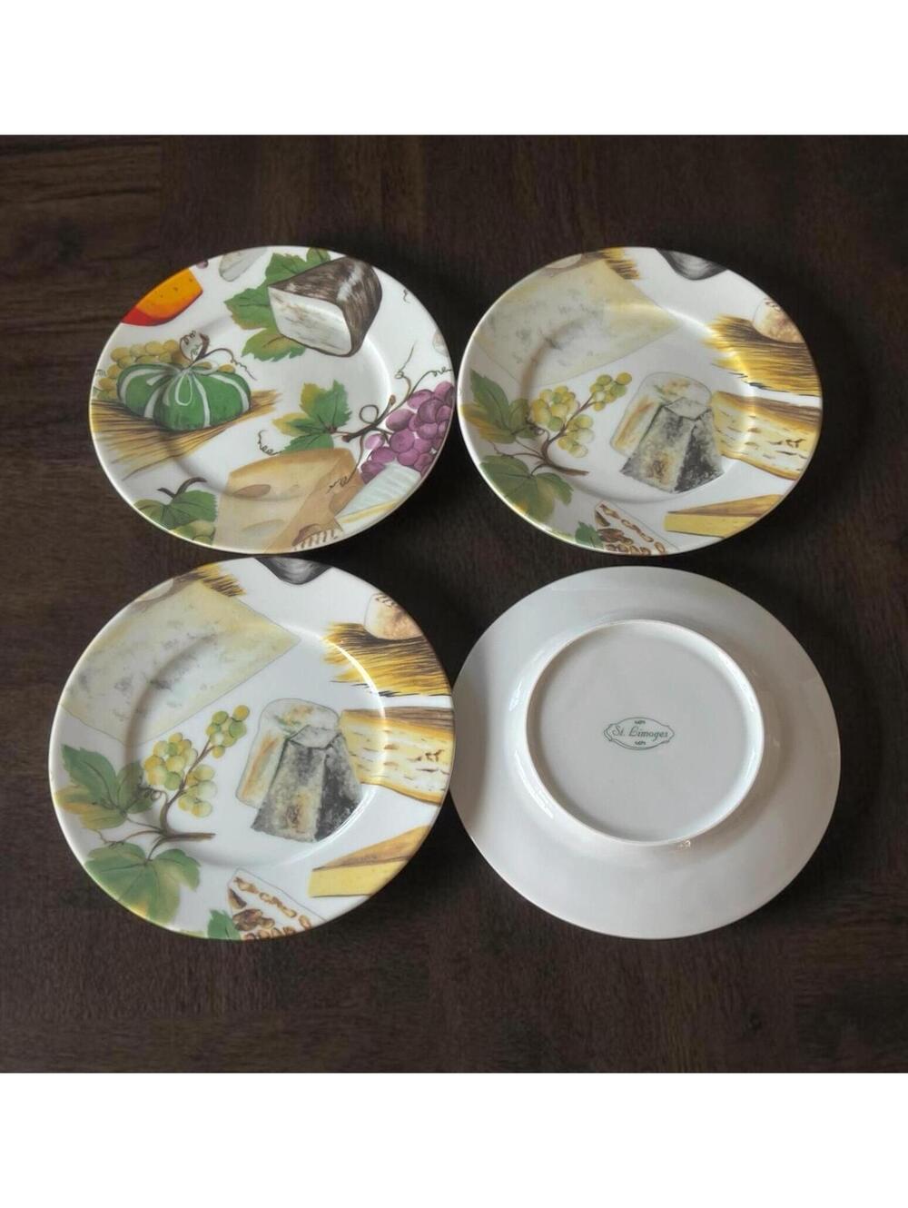 St. Limoges Porcelain Salad Plates | Cheese Grape Motif | French Country Kitchen